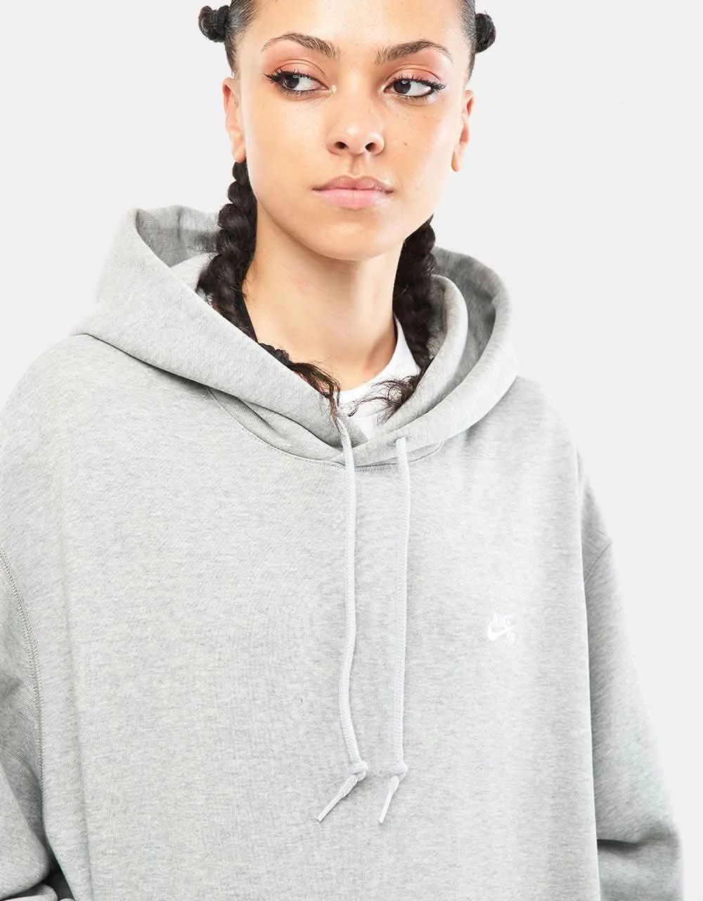 Nike SB Essential Logo Pullover Hoodie - Dark Grey Heather/White