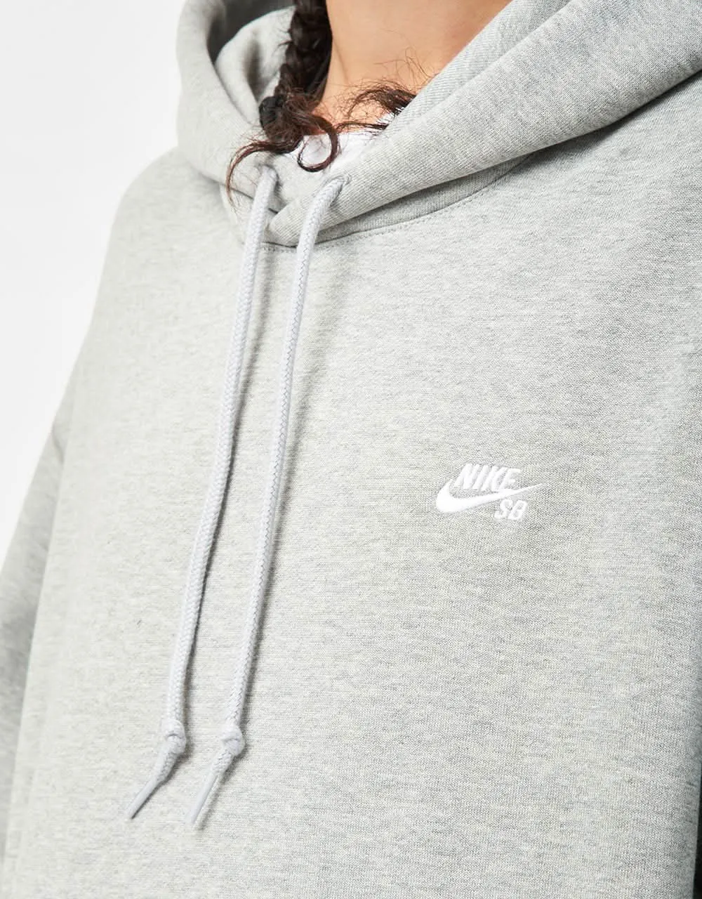 Nike SB Essential Logo Pullover Hoodie - Dark Grey Heather/White