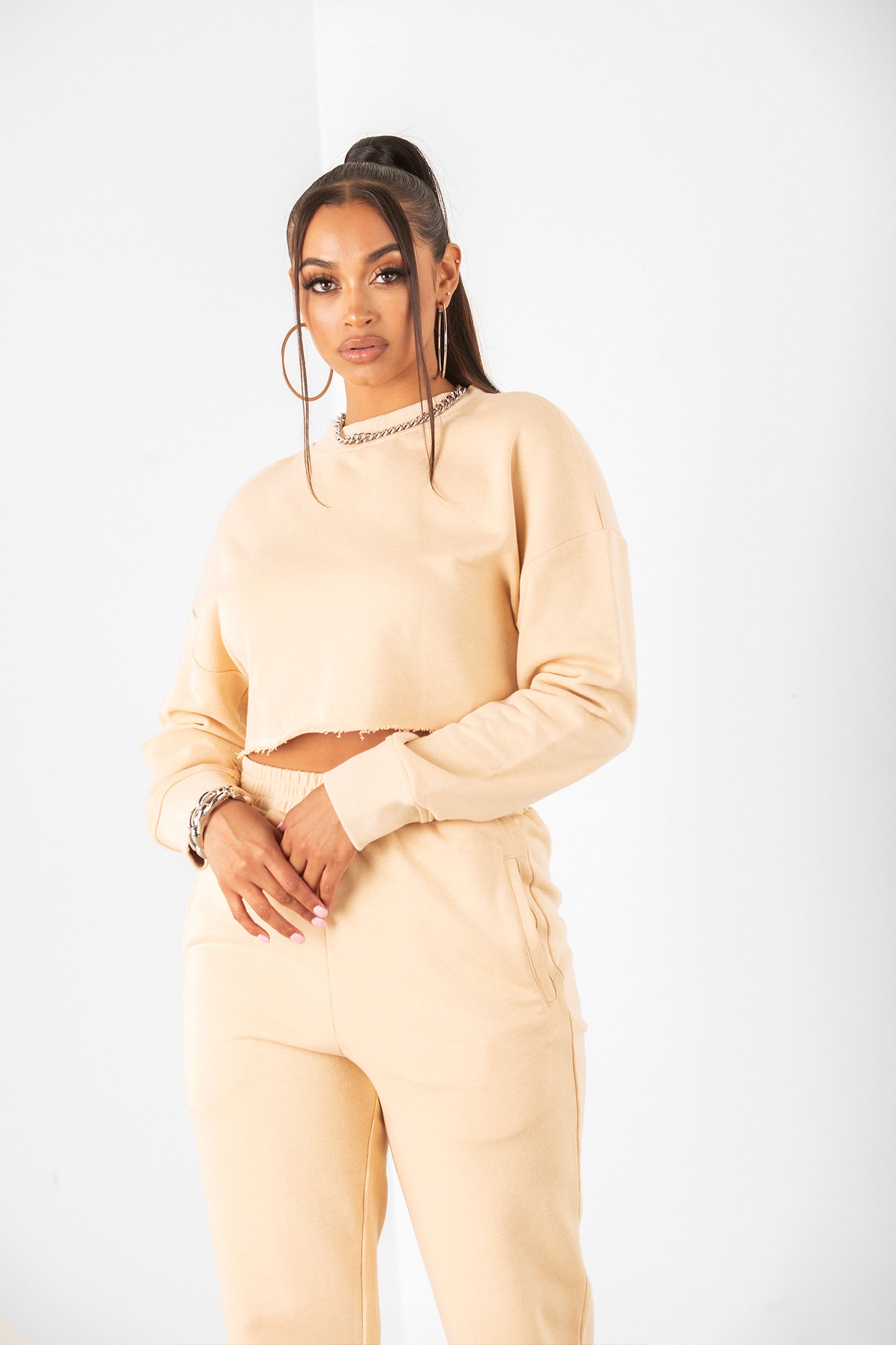 Nude Raw Cut Cropped Crewneck