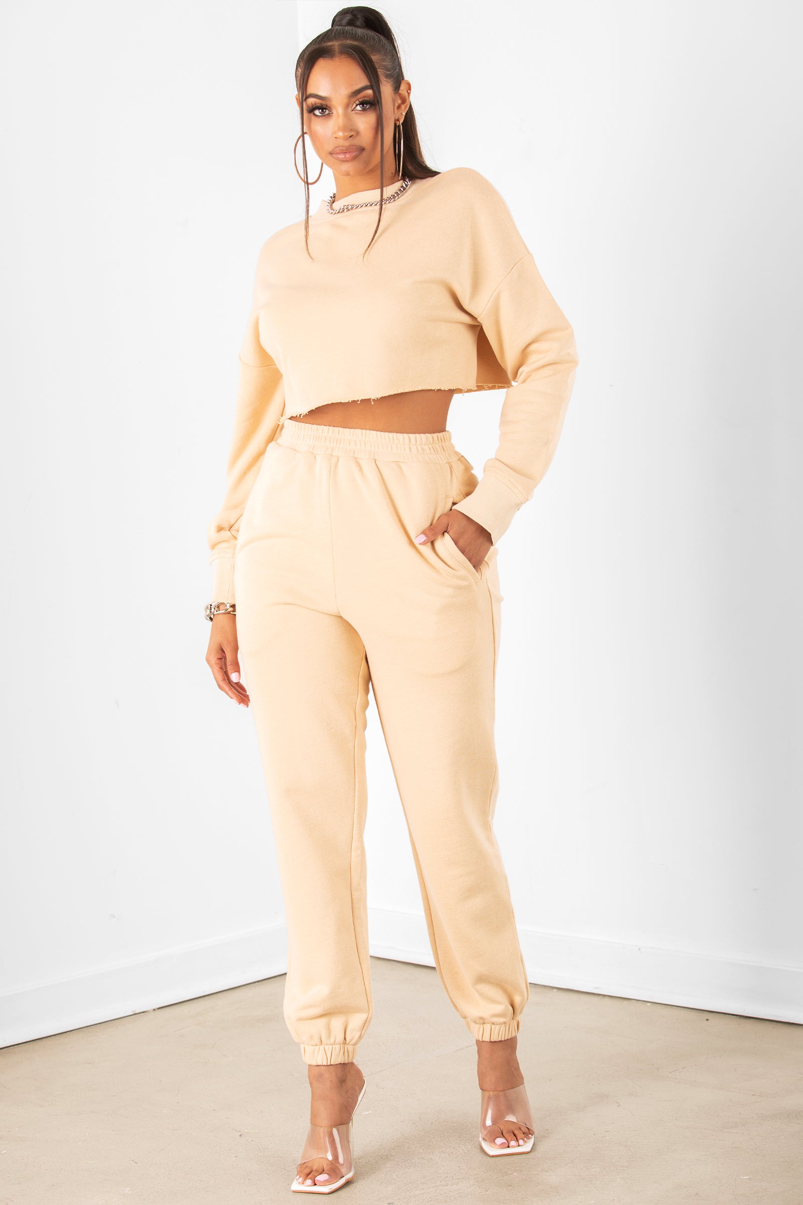 Nude Raw Cut Cropped Crewneck