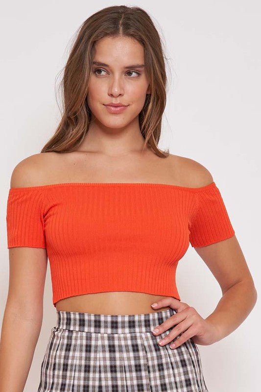 Off Shoulder Knit Crop Top