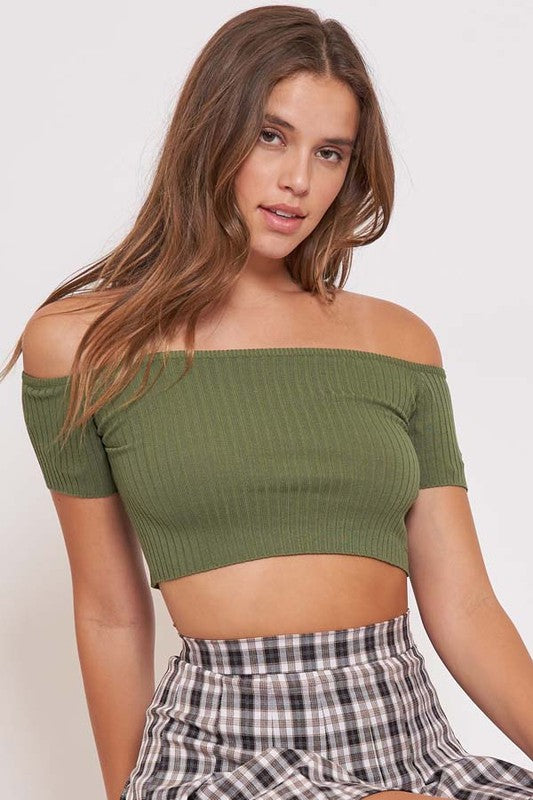 Off Shoulder Knit Crop Top