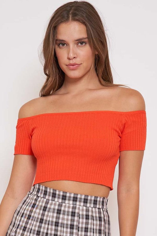 Off Shoulder Knit Crop Top