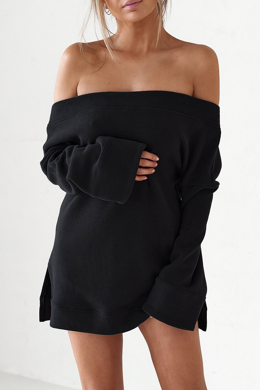 Off The Shoulder Mini Dress - Black