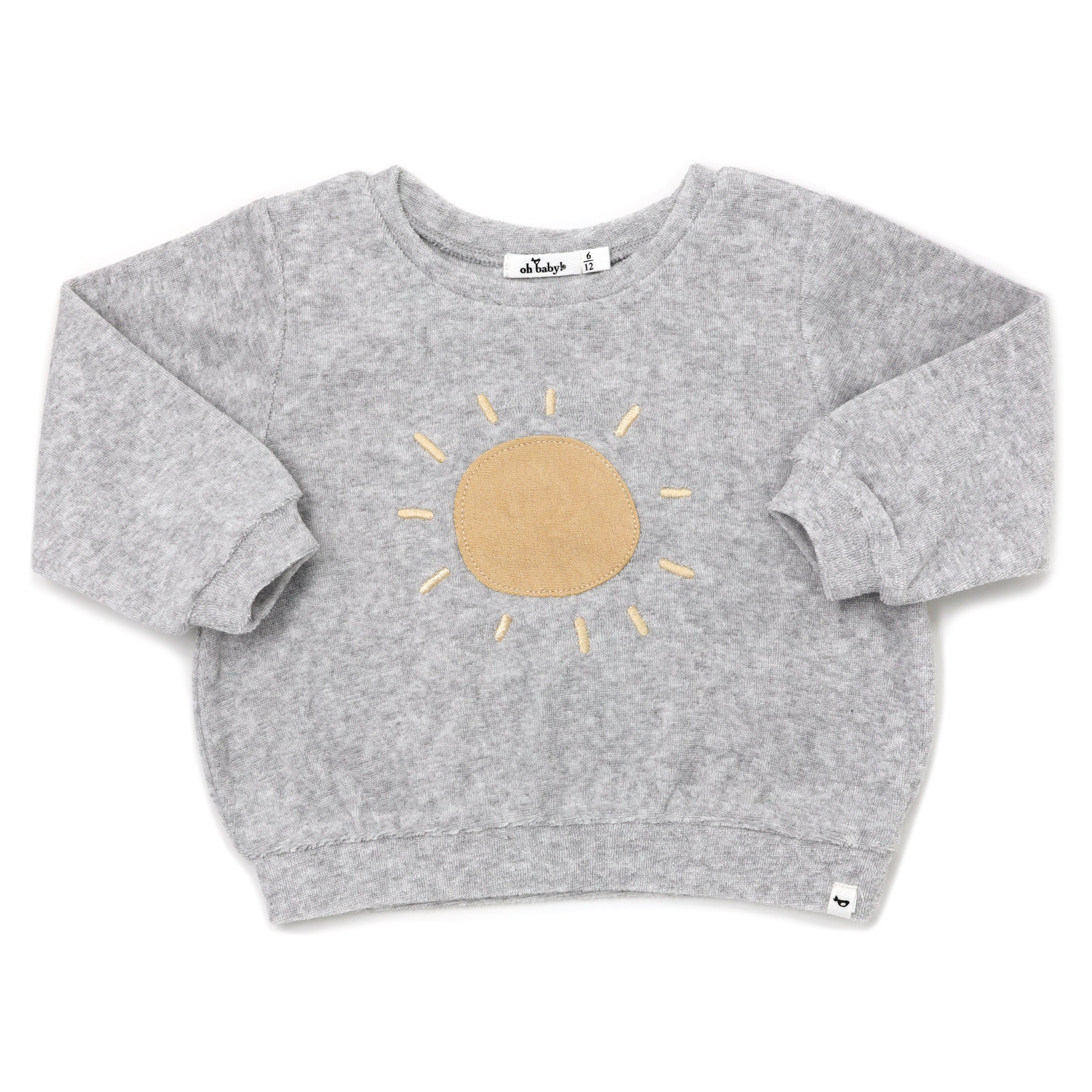 oh baby! Cotton Terry Brooklyn Boxy Sweatshirt - Oatmilk Sun Terry Applique - Heather Gray