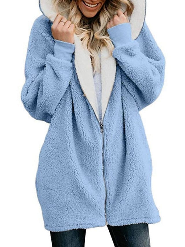 Oversized Sherpa Fleece Zipper for Women with Long Sleeves and Fleece Lining