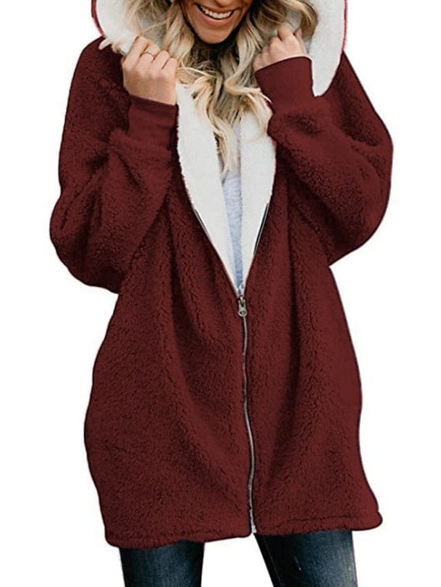 Oversized Sherpa Fleece Zipper for Women with Long Sleeves and Fleece Lining