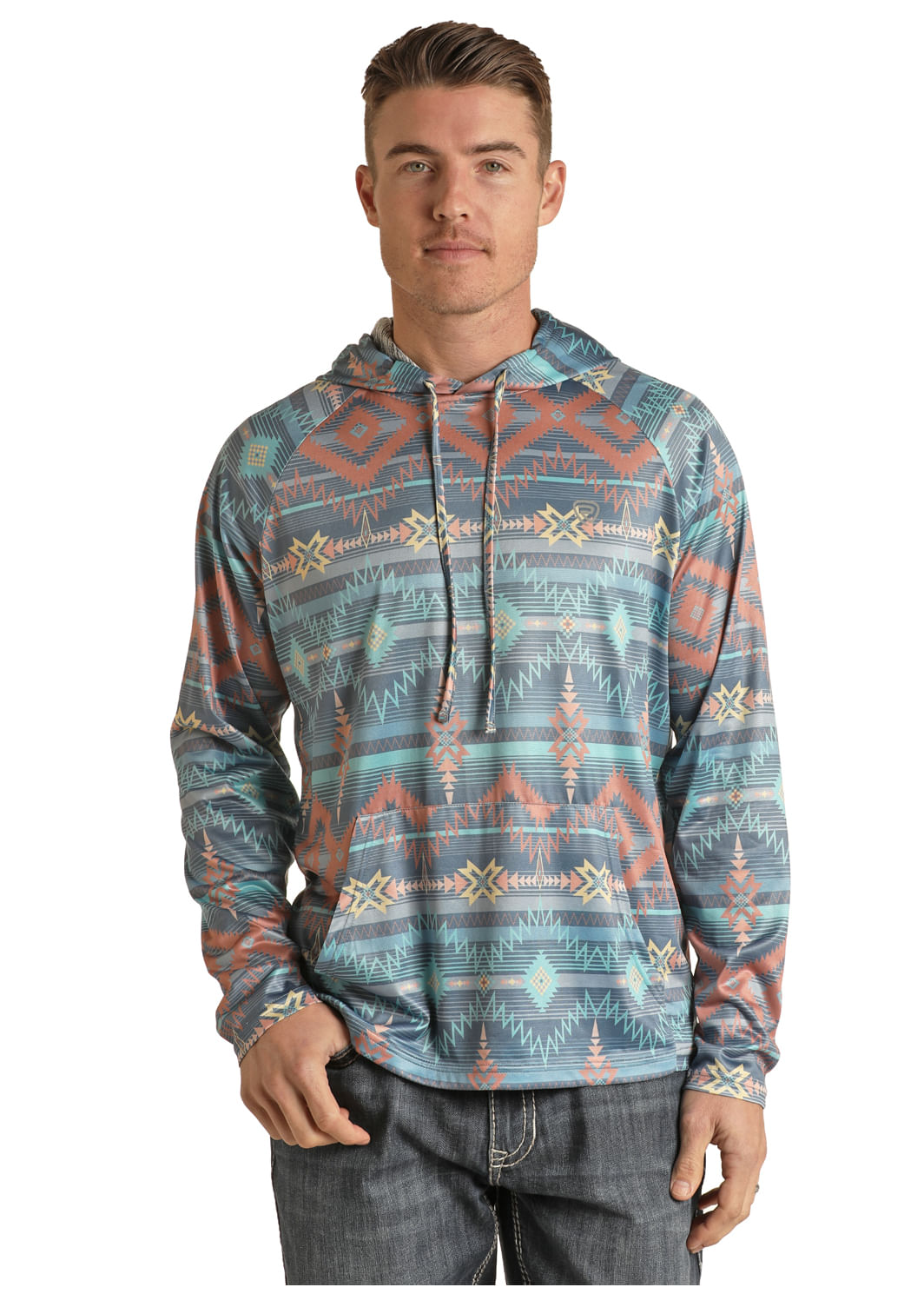 Panhandle Slim Mens Powder Blue Aztec Hoodie