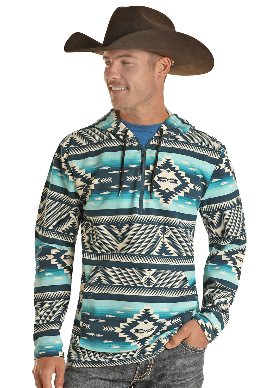 Panhandle Slim Powder River Turquoise Aztec Hoodie