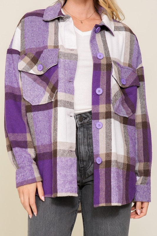 Plaid Print Button Down Shacket