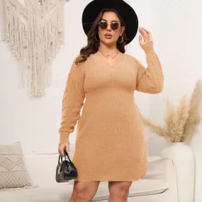 Plus Size V-Neck Sweater Dress