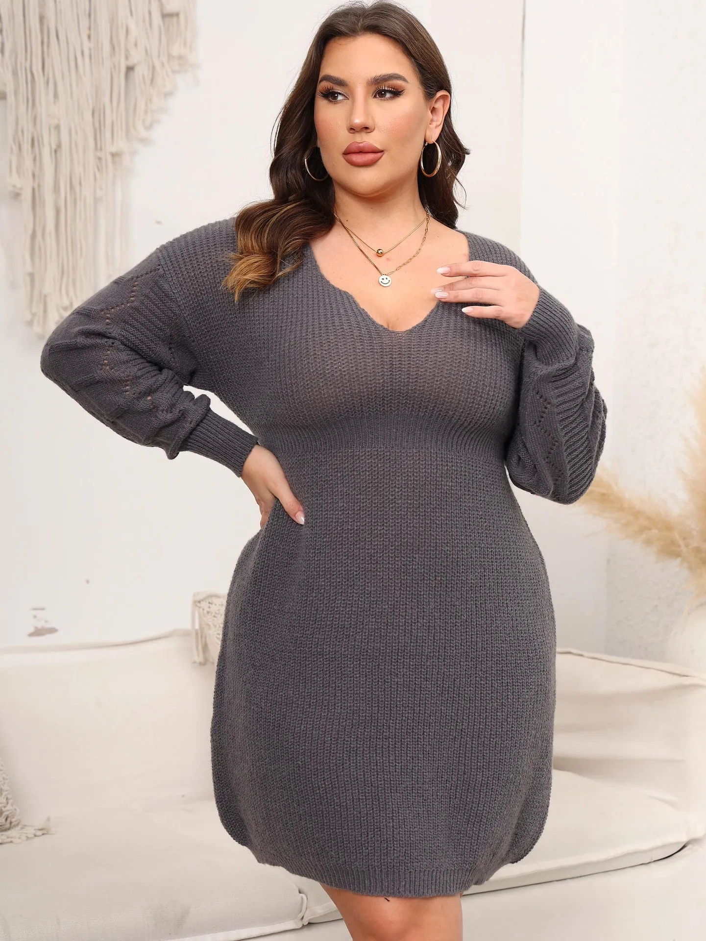 Plus Size V-Neck Sweater Dress