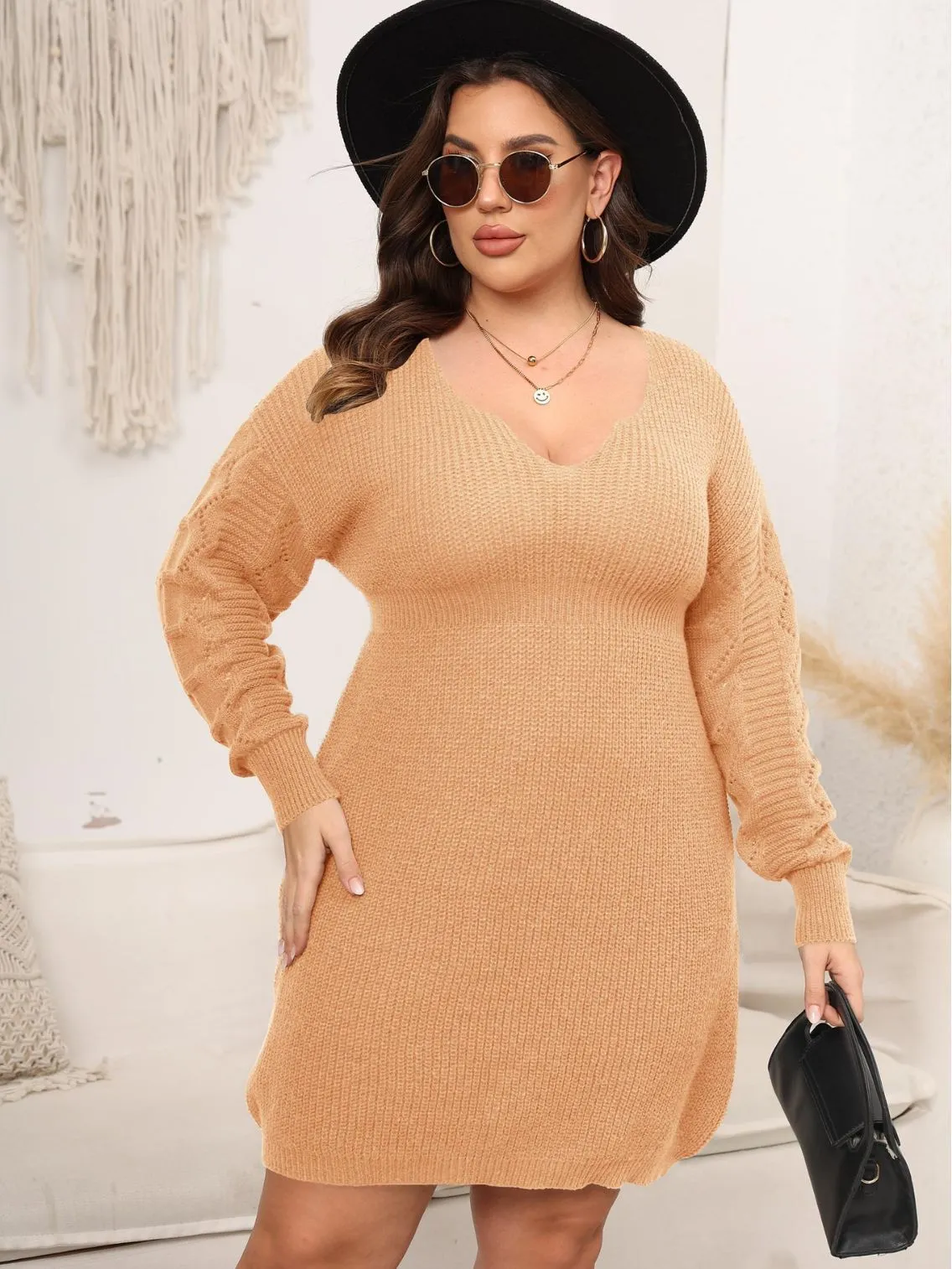 Plus Size V-Neck Sweater Dress