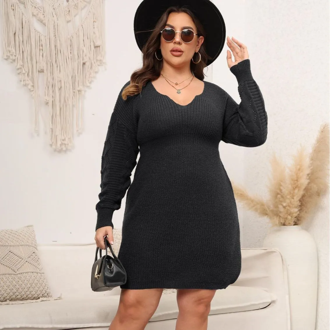 Plus Size V-Neck Sweater Dress