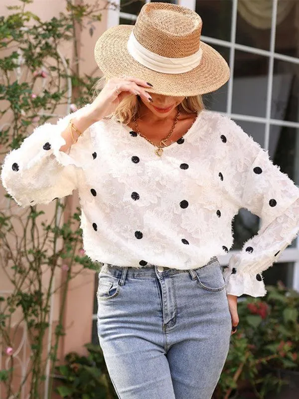 Polka Dot V Neck Women Top