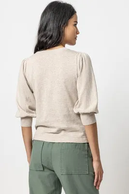 Puff Sleeve V-Neck Sweater in Wheat