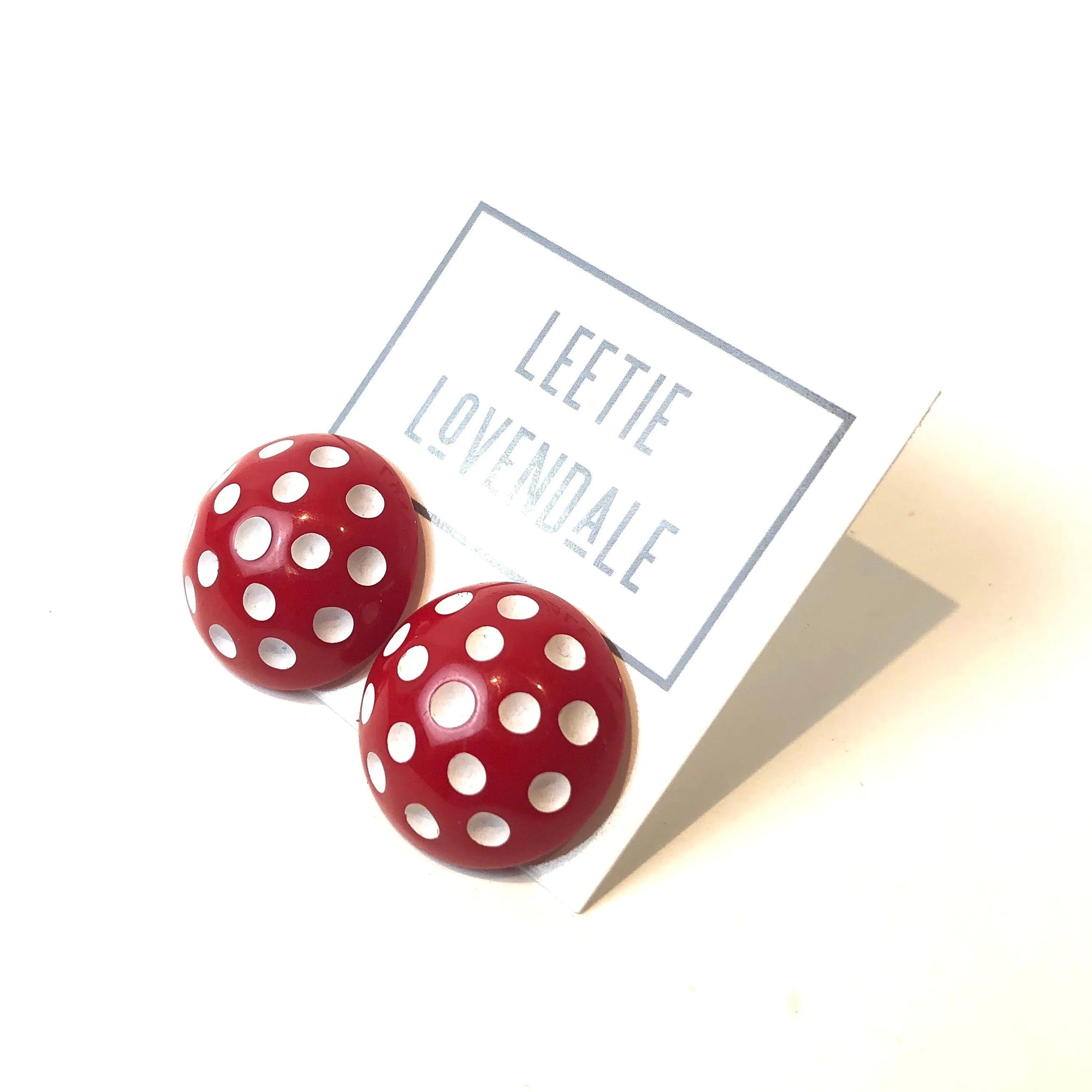 Red and White Polka Dot Retro Stud Earrings