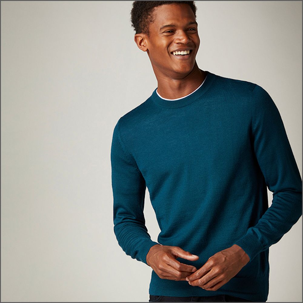 Remus Uomo Blue Tapered Fit Merino Wool-Blend Crew Neck Sweater>>