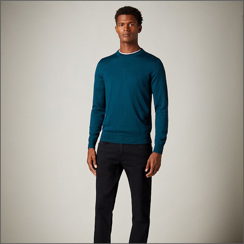 Remus Uomo Blue Tapered Fit Merino Wool-Blend Crew Neck Sweater>>