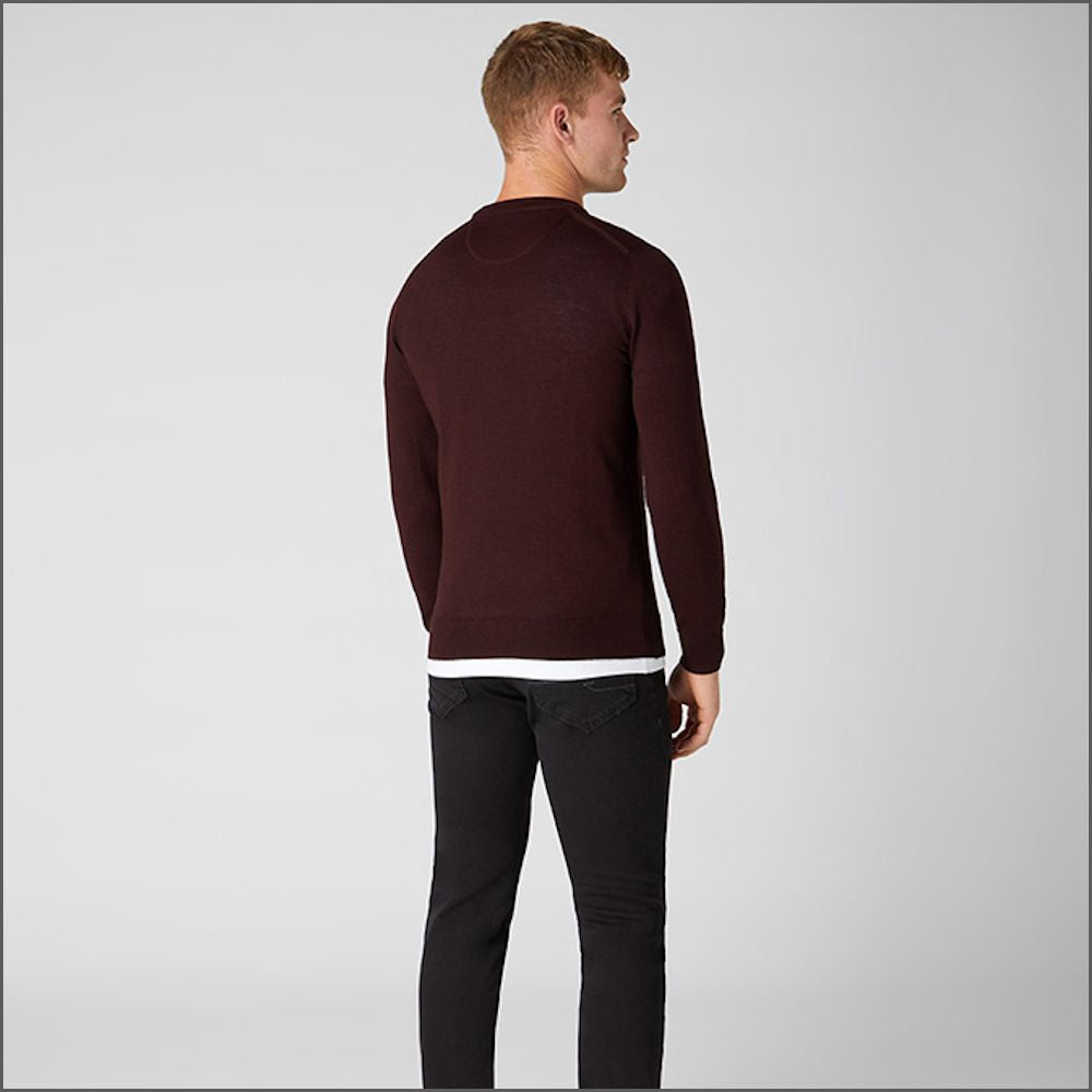 Remus Uomo Burgundy Tapered Fit Merino Wool-Blend Crew Neck Sweater>>