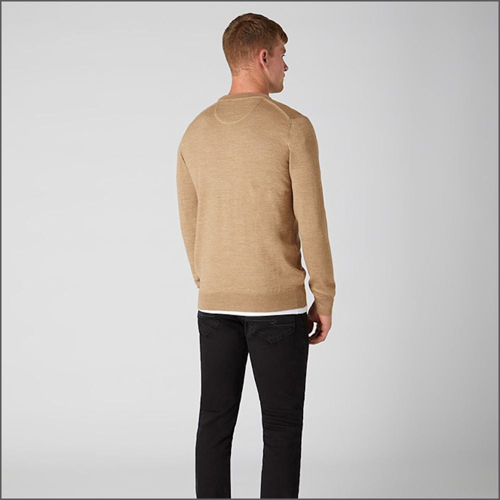 Remus Uomo Camel Tapered Fit Merino Wool-Blend Crew Neck Sweater>>