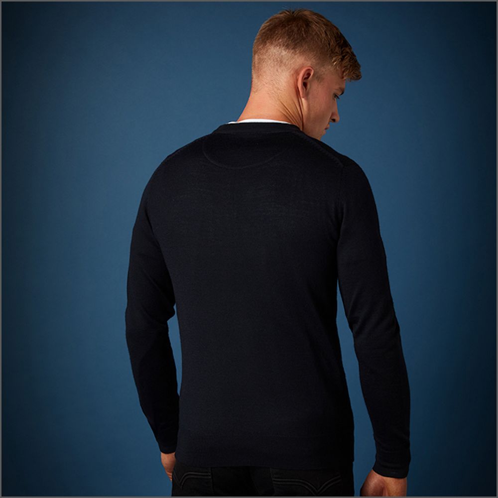 Remus Uomo Dark Navy Tapered Fit Merino Wool-Blend Crew Neck Sweater>>