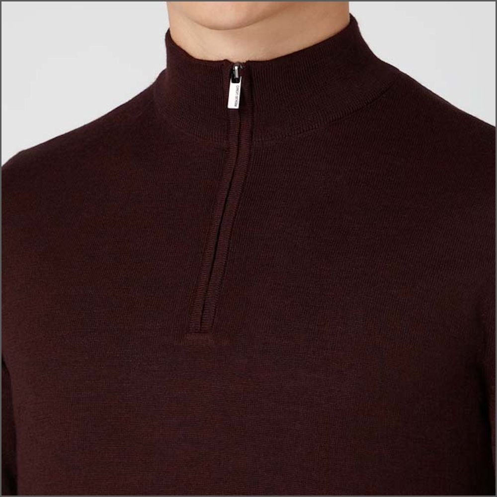 Remus Uomo Dark Red Tapered Fit Merino Wool-Blend Half Zip Sweater>>