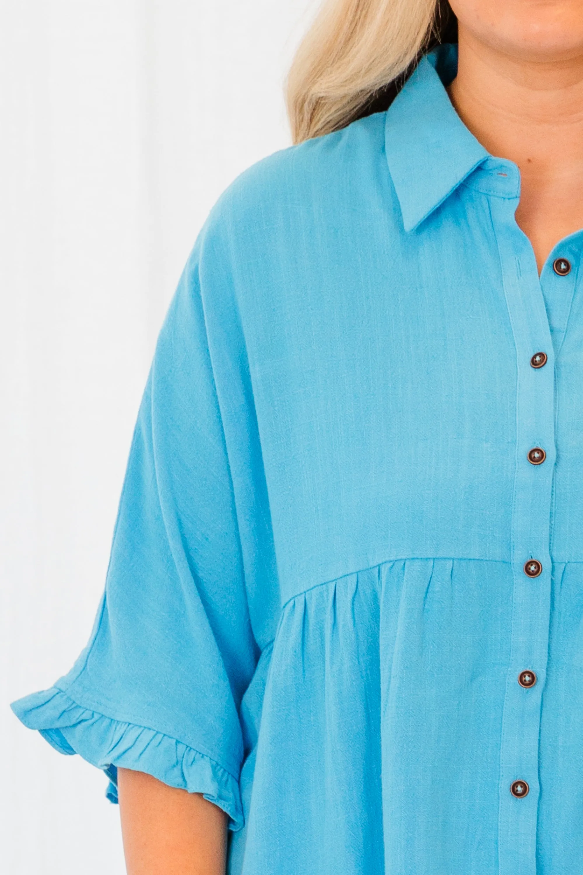 Riddle Me This Button Top, Blue