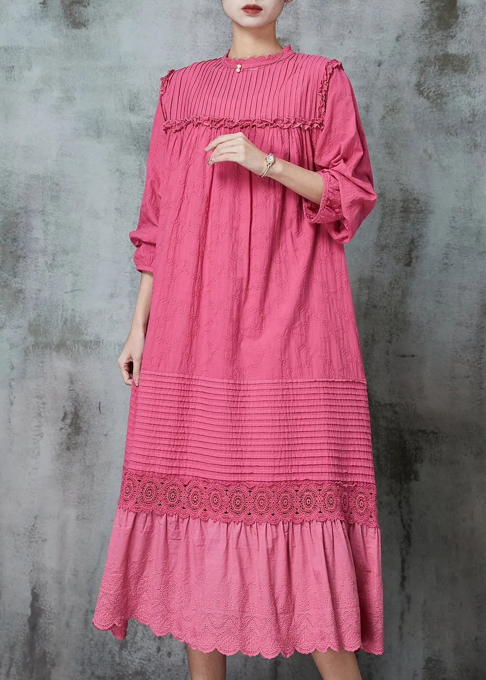 Rose Patchwork Linen Robe Dresses Ruffled Wrinkled Spring