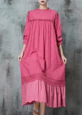 Rose Patchwork Linen Robe Dresses Ruffled Wrinkled Spring