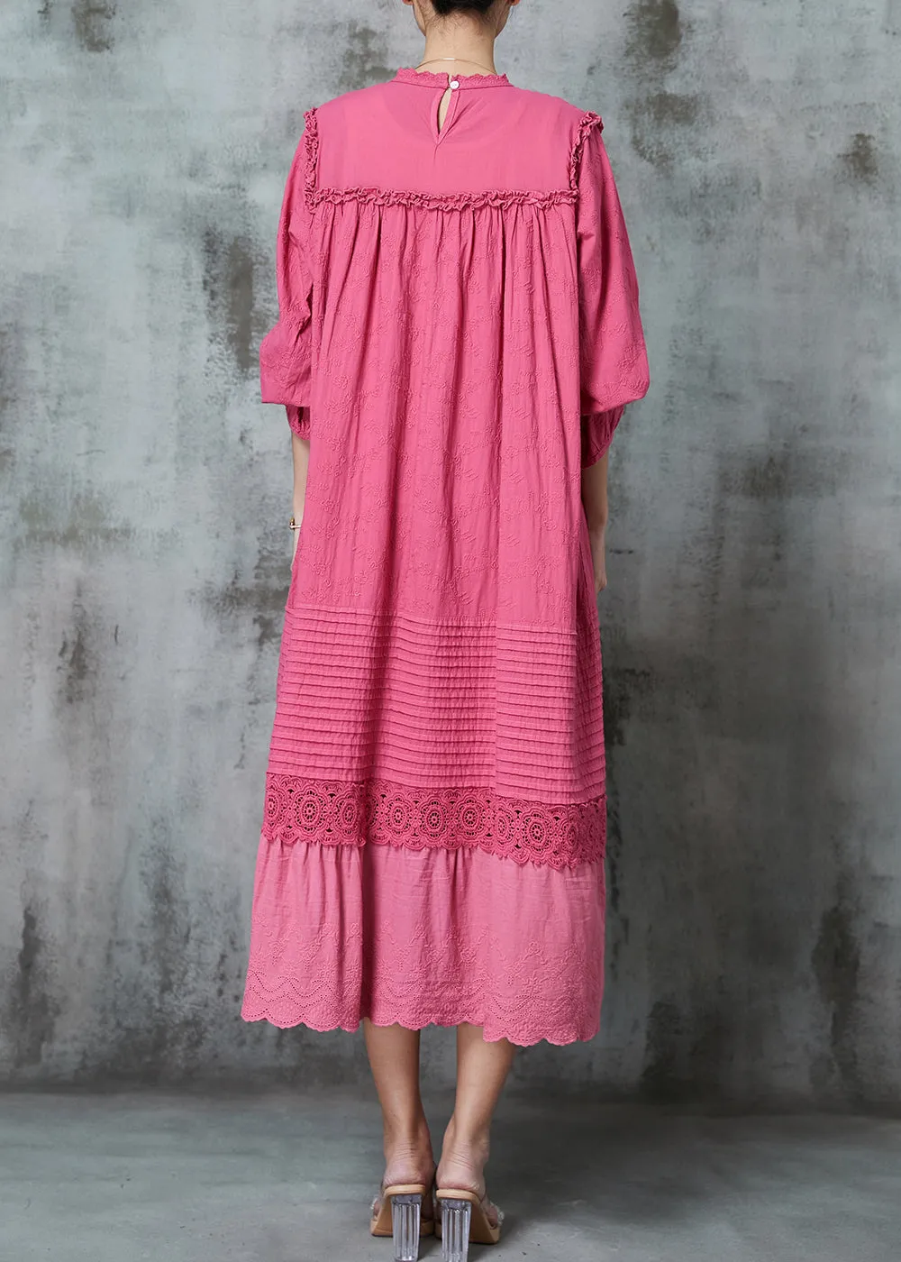 Rose Patchwork Linen Robe Dresses Ruffled Wrinkled Spring