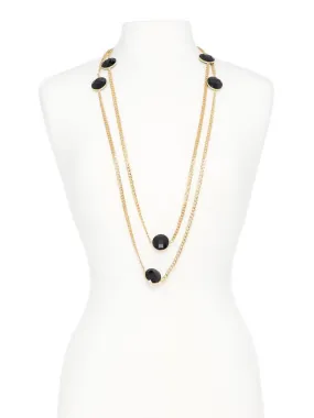 Sparkling Long Gold Necklace with Black Accents