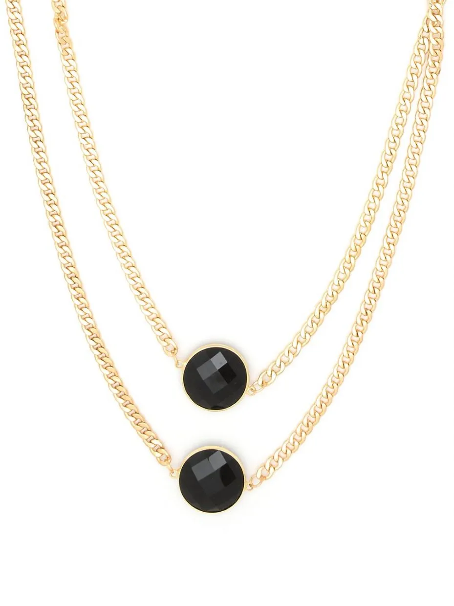 Sparkling Long Gold Necklace with Black Accents