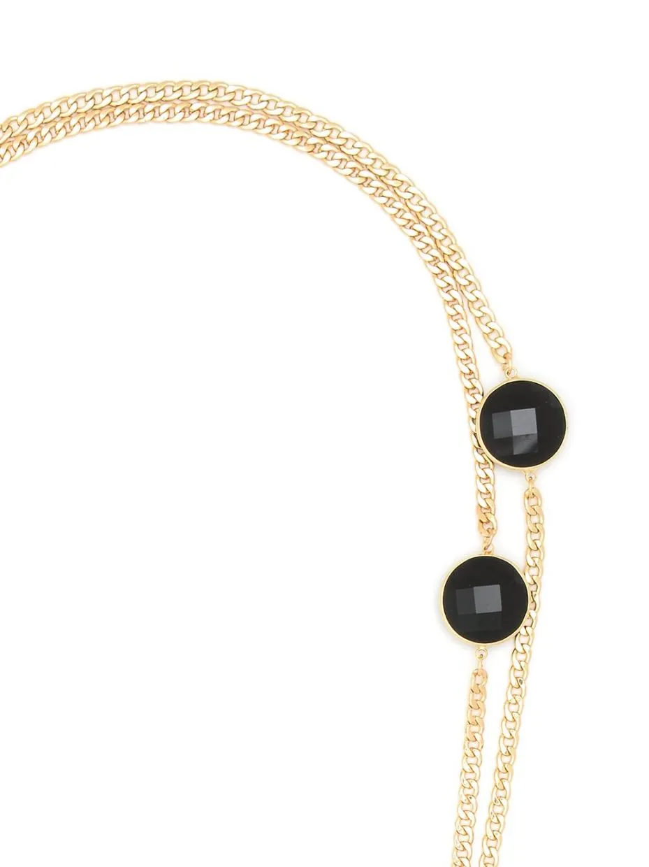 Sparkling Long Gold Necklace with Black Accents