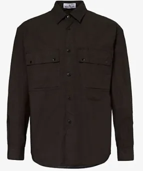 Stone Island Mens Black Logo-embroidered flap-pocket cotton overshirt