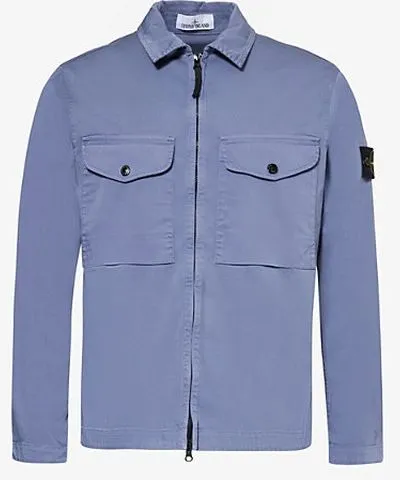 Stone Island Mens Mid Blue Compass-patch flap-pocket stretch-cotton overshirt