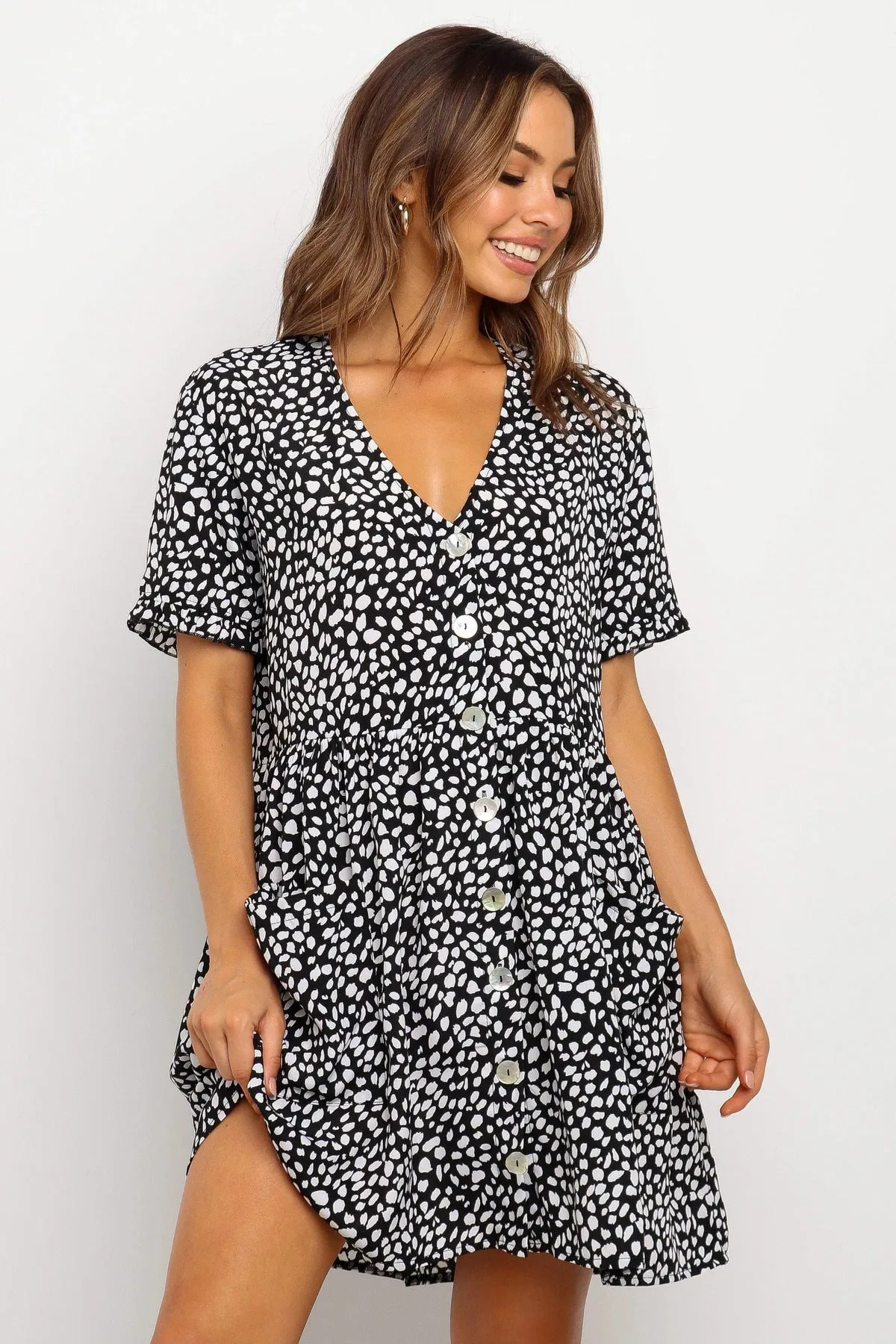 Summer Women Mini Dresses Spring Short Sleeve Dot Printed