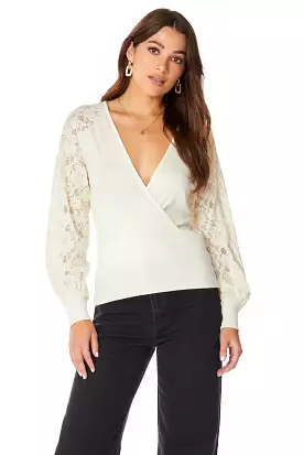 SURPLICE TOP WITH LACE SLEEVES