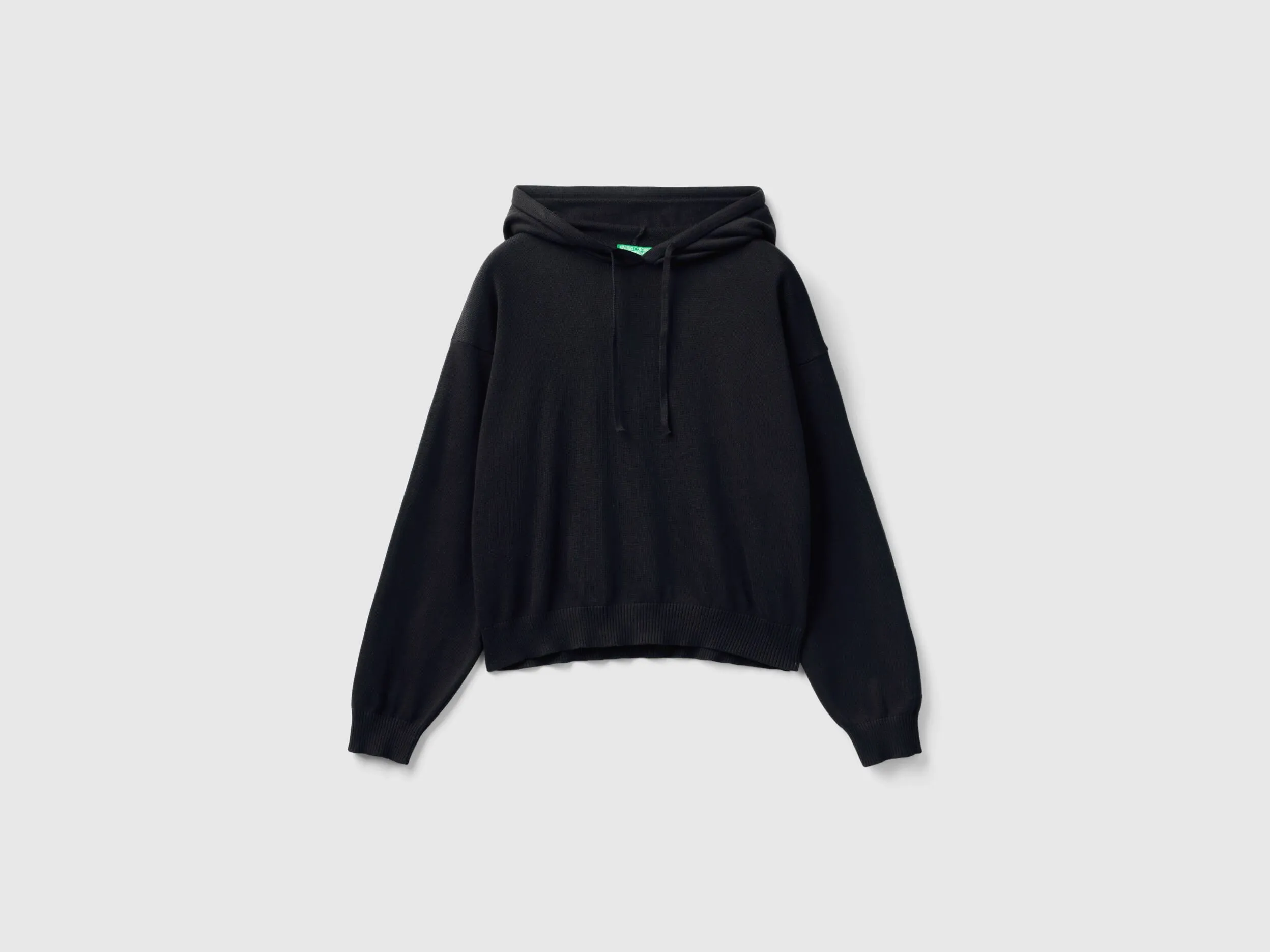 Sweater with hood and drawstring - Black | Benetton