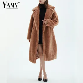 Teddy jacket faux fur coat long red white pink fur coat female vintage fur collar winter coat women elegant shaggy fur coats