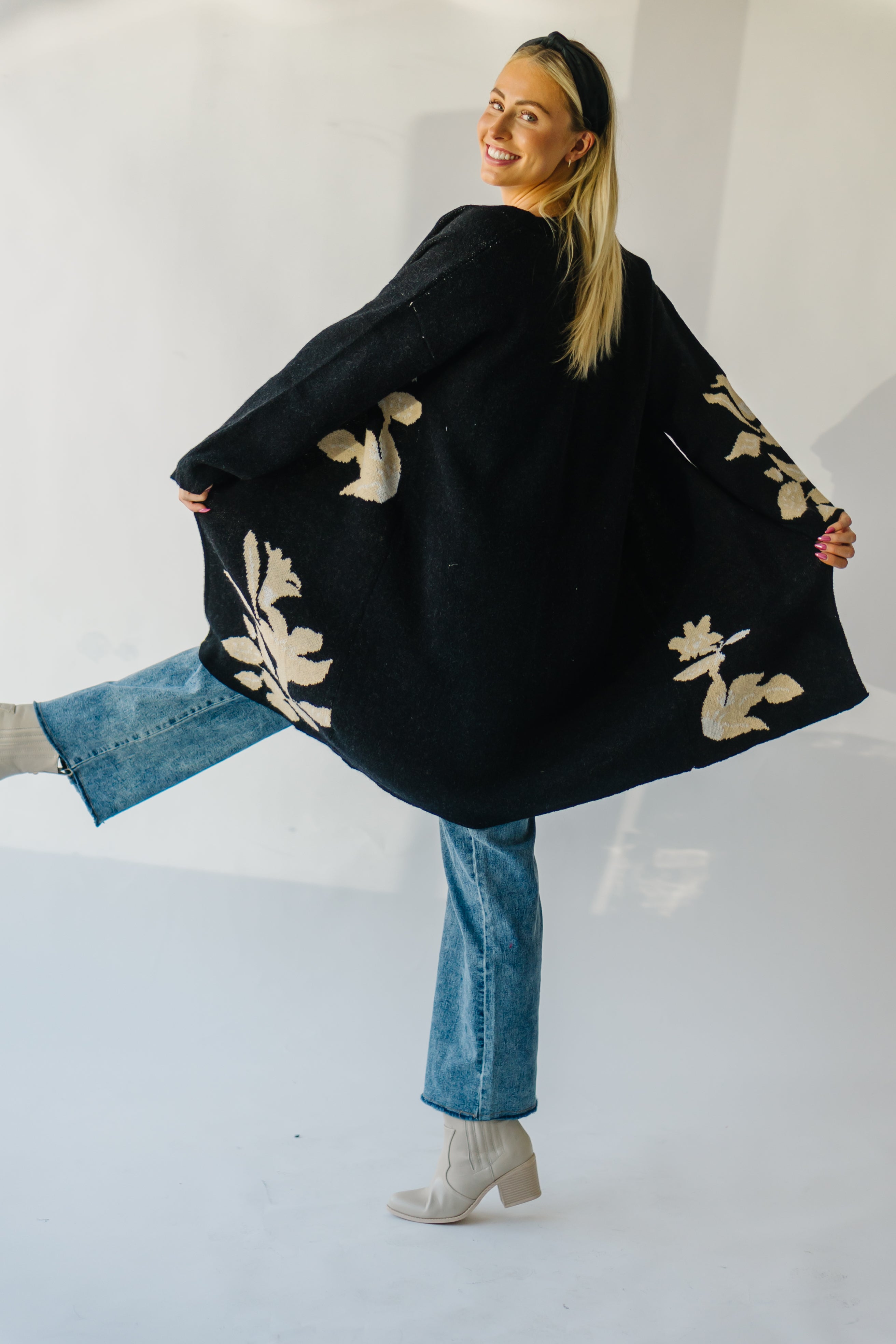 The Alleman Floral Cardigan in Black