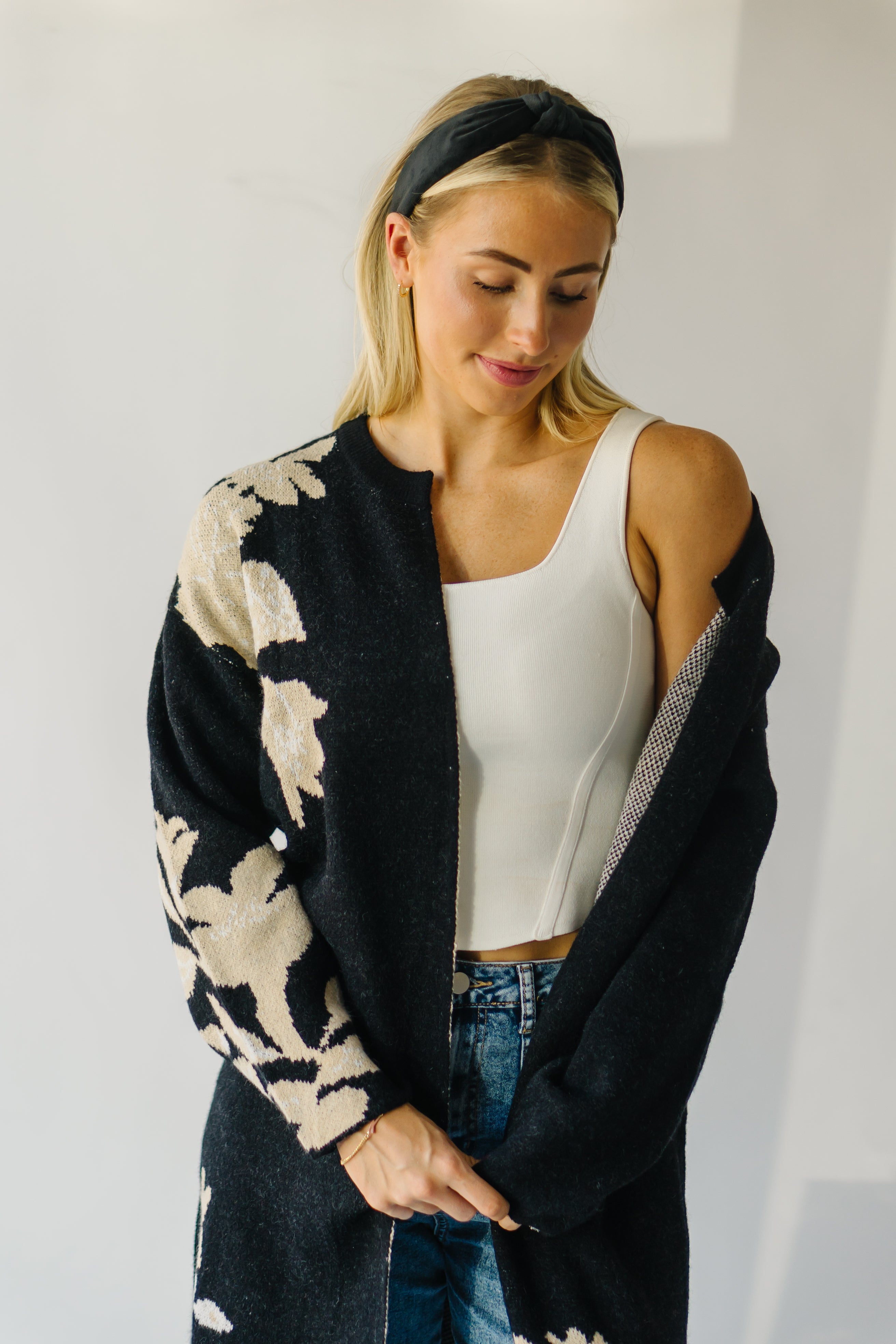 The Alleman Floral Cardigan in Black