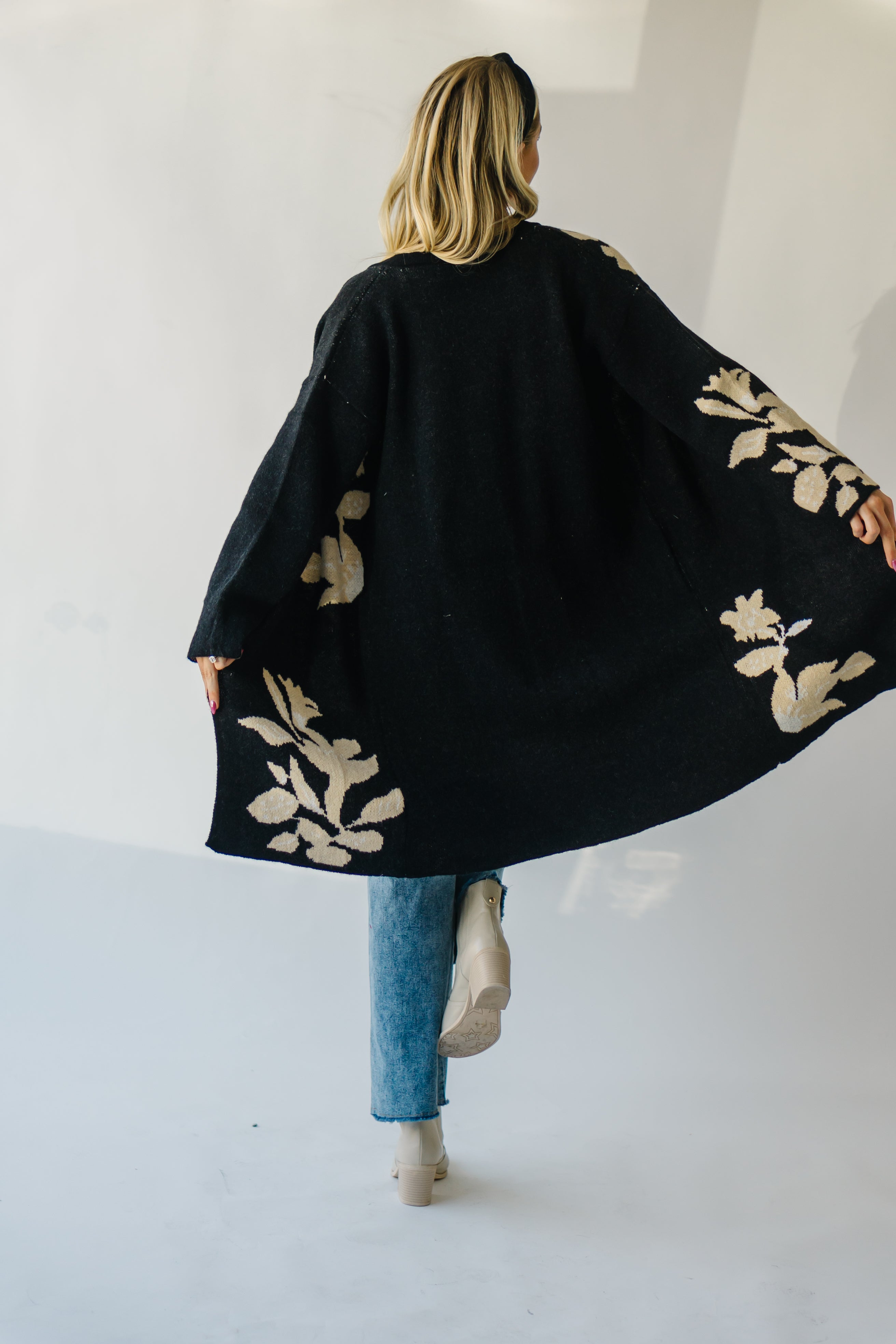 The Alleman Floral Cardigan in Black