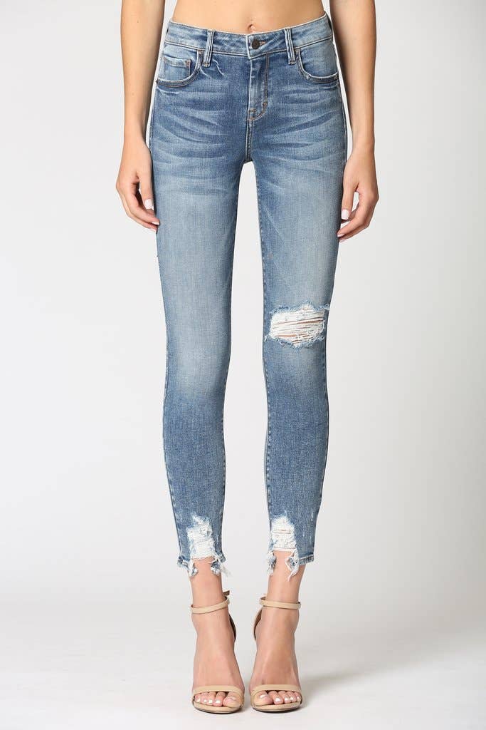 The Amelia Medium Wash Hem Grinded Skinny Jeans