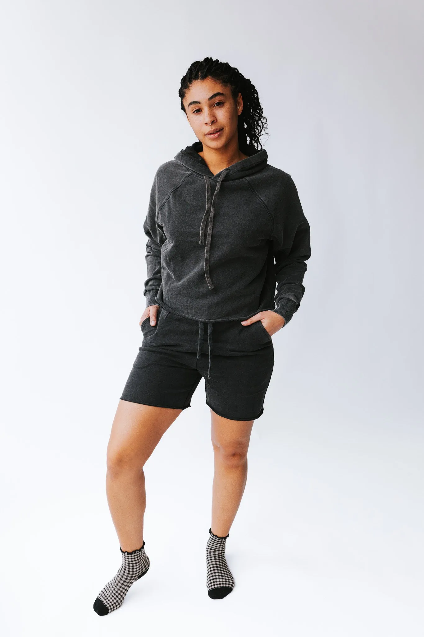 The Gretel Raw Edge Sweat-Shorts in Black