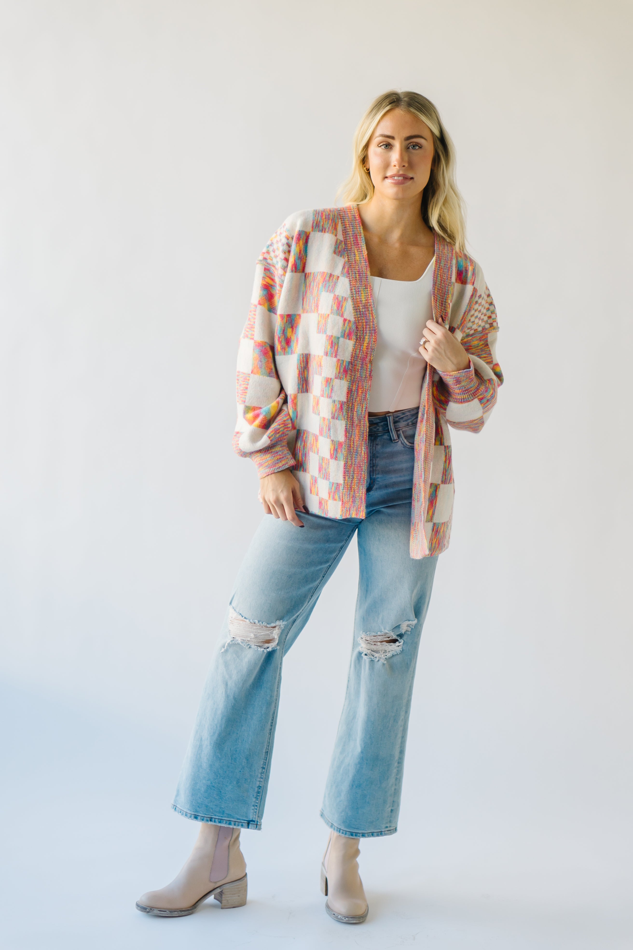 The Off the Wall Checkered Cardigan in Rainbow Multi