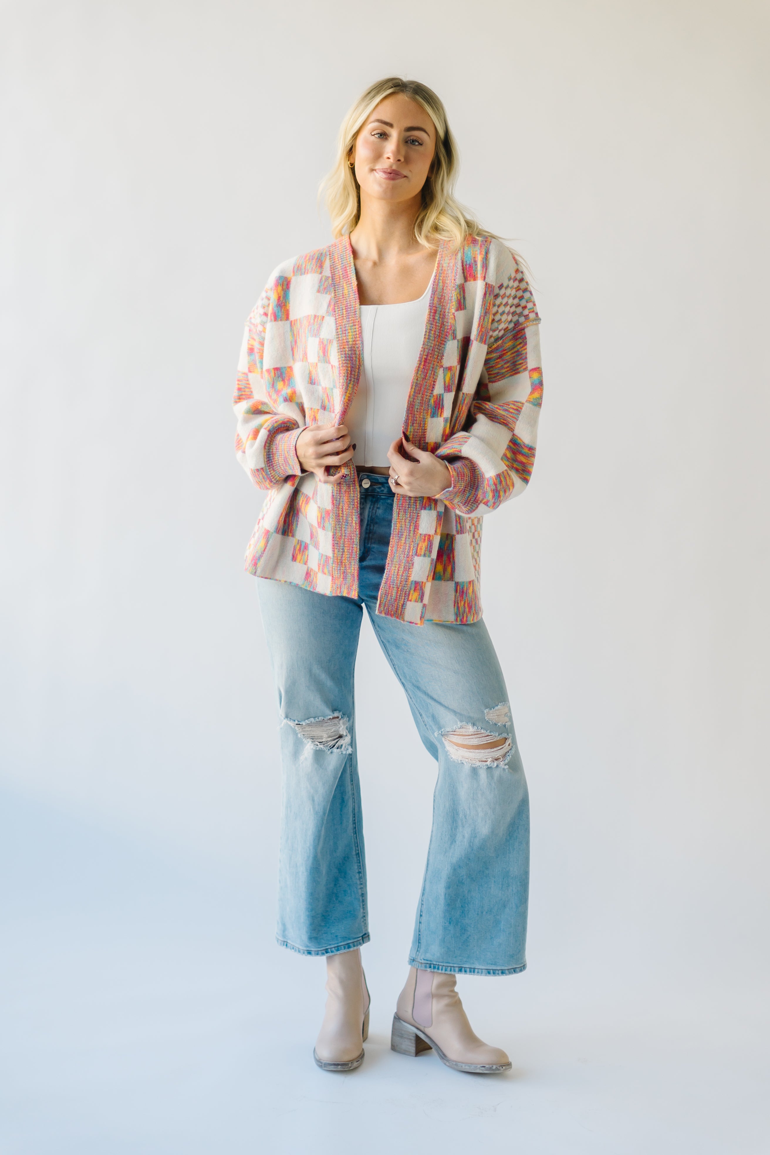 The Off the Wall Checkered Cardigan in Rainbow Multi