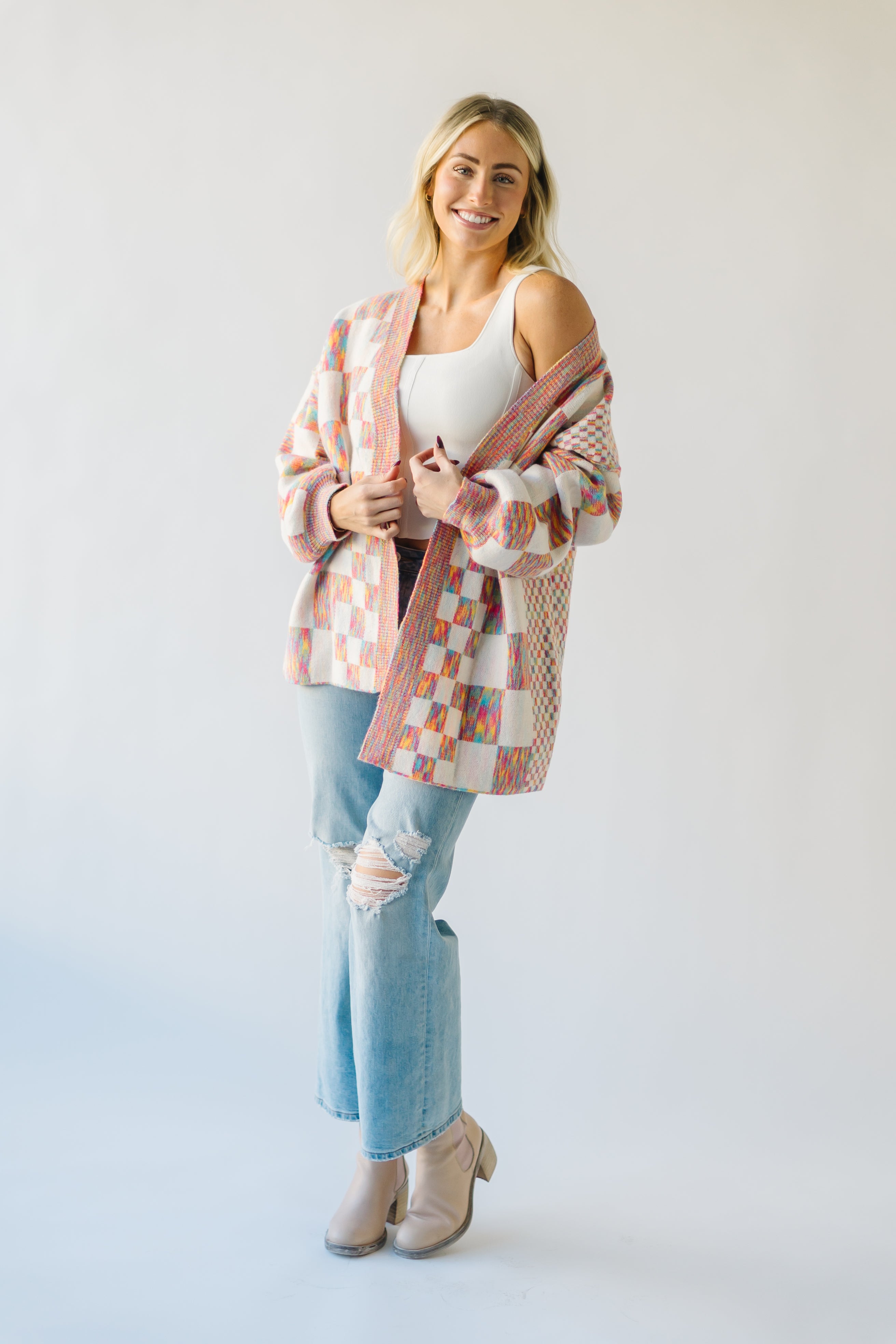 The Off the Wall Checkered Cardigan in Rainbow Multi