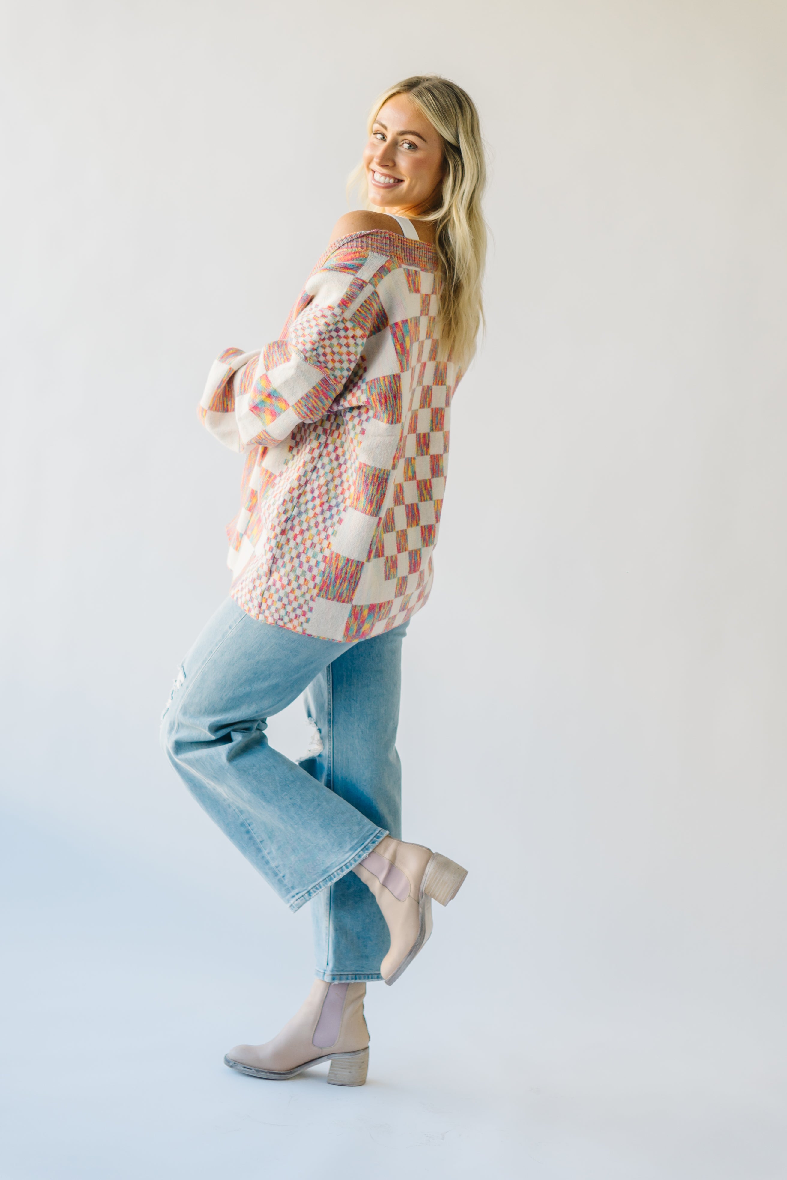 The Off the Wall Checkered Cardigan in Rainbow Multi