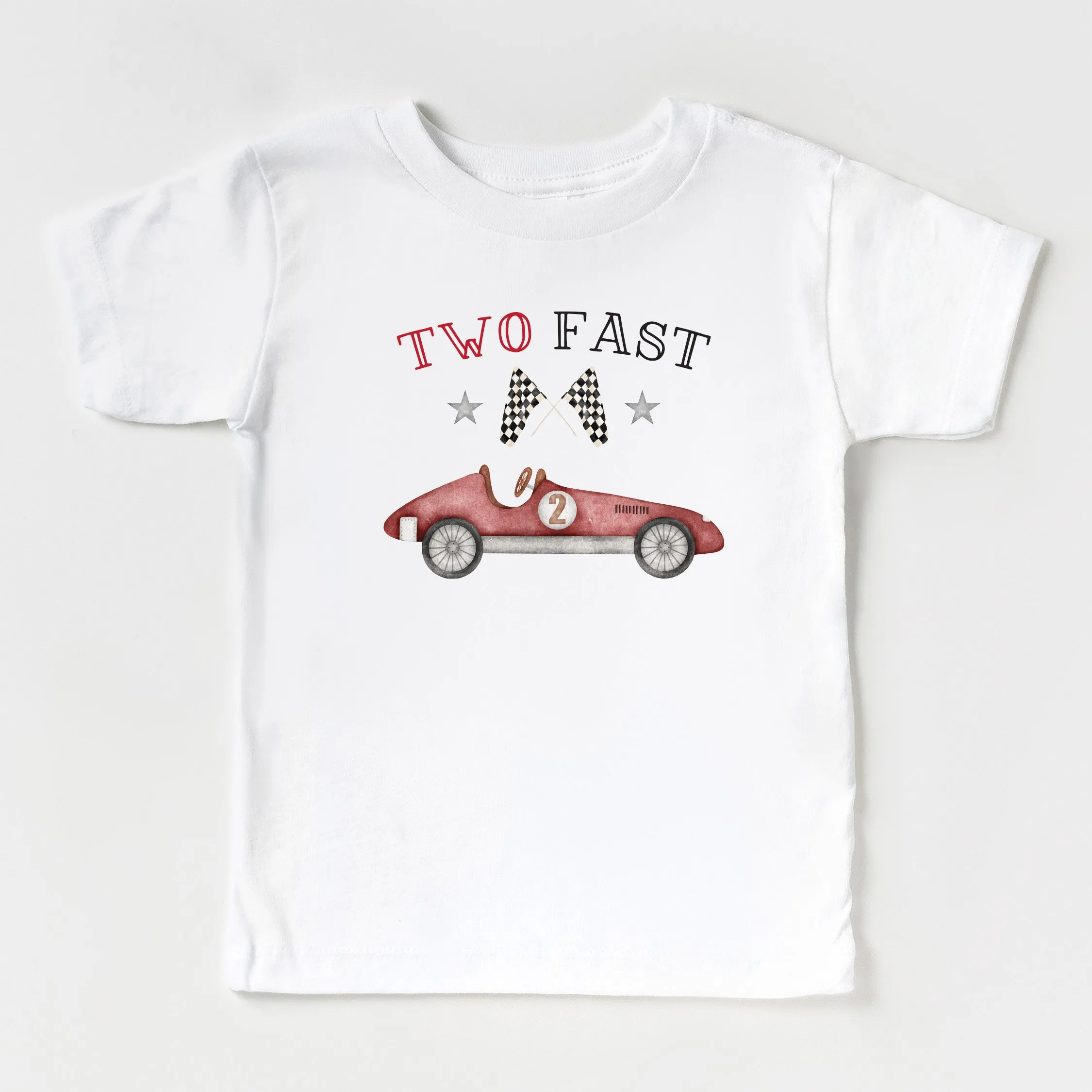 Two Fast | RED Vintage Racecar 2nd Birthday Shirt